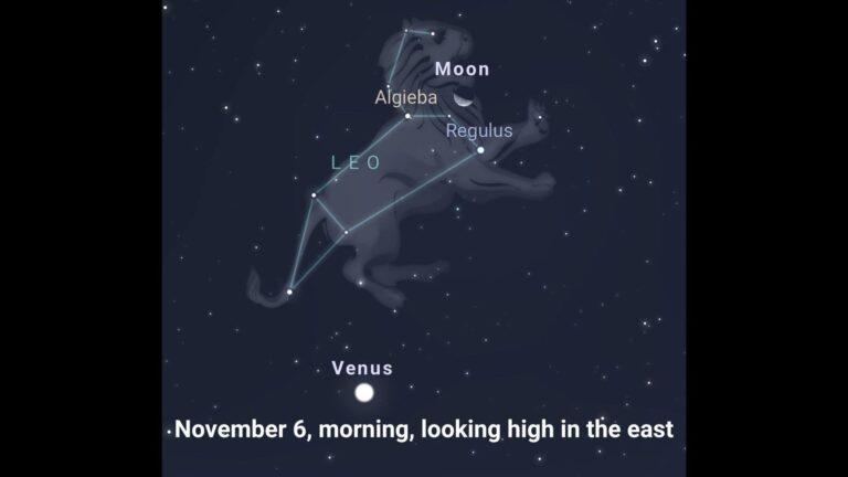 Bright star Regulus next to the moon on the morning of November 6, 2023
