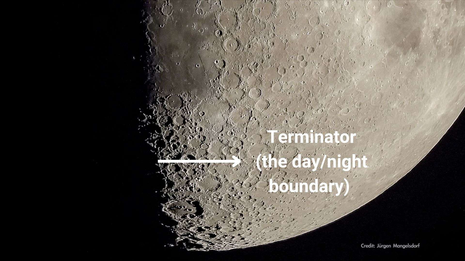 Terminator line on the lunar surface