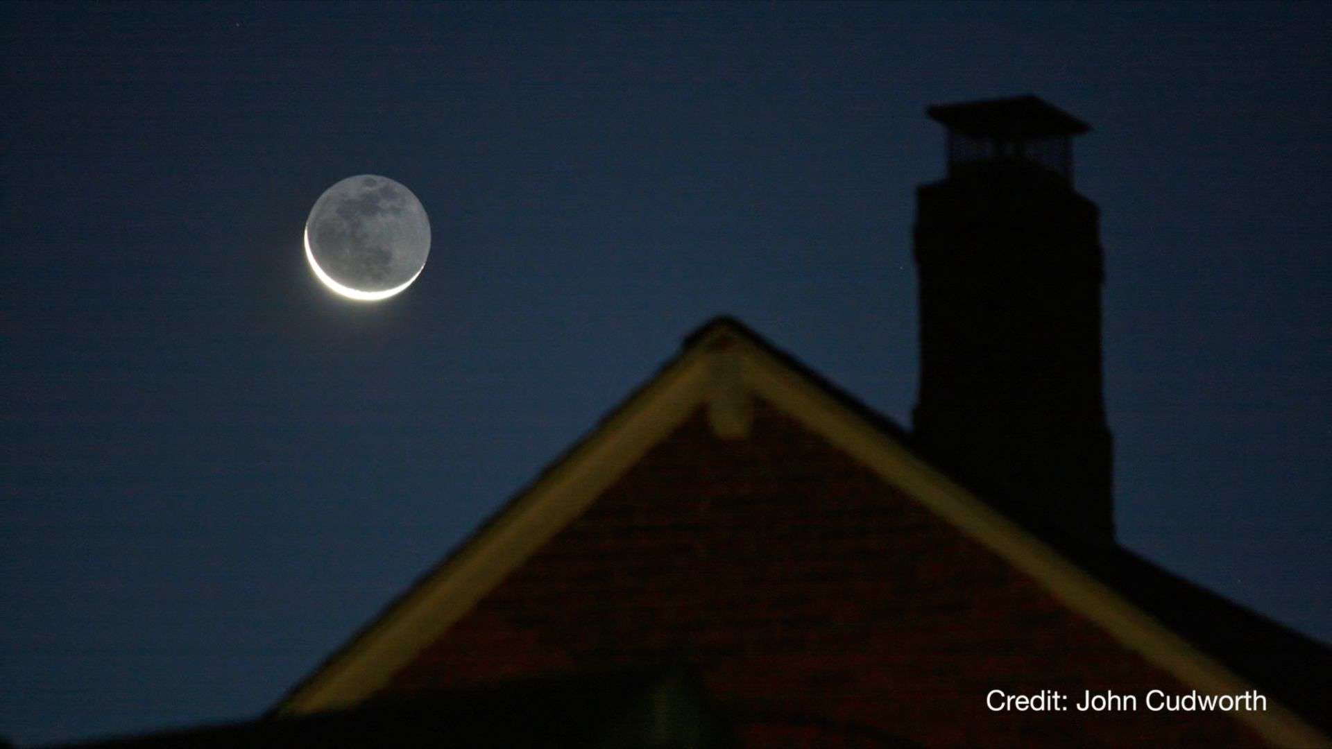 A waning crescent moon with earthshine