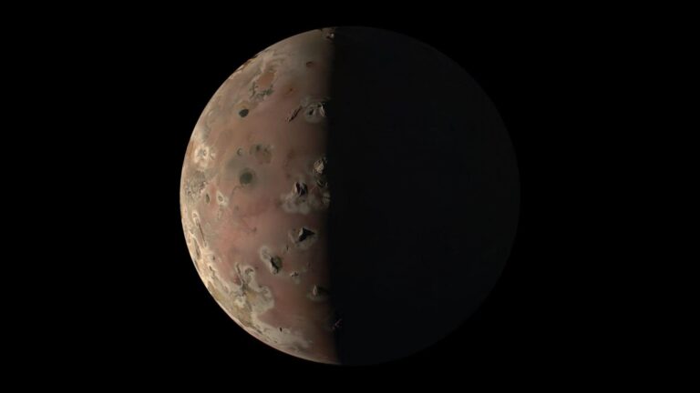 Jupiter’s moon Io as seen from Juno spacecraft on December 30, 2023