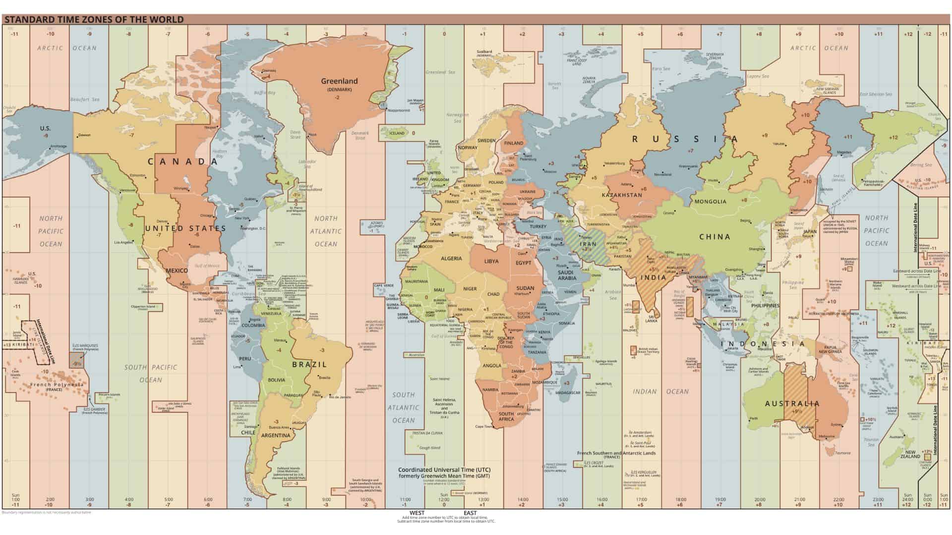 Time zones on the world map