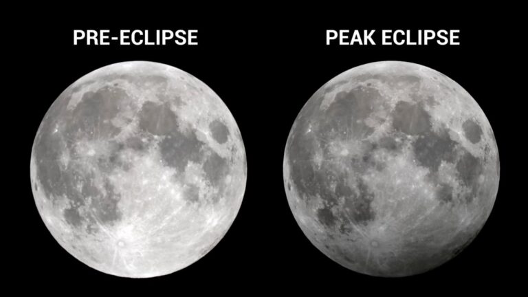 A slight dimming of the moon's brightness during a penumbral lunar eclipse