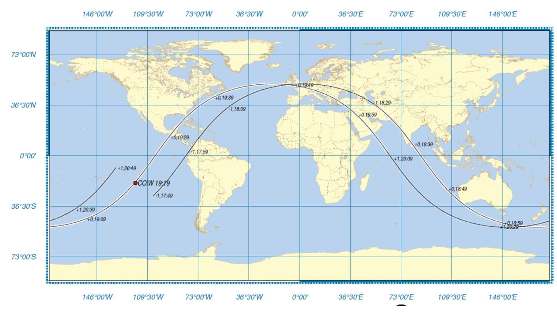 Orbital ground track of ISS batteries as of 1900 UTC on March 8, 2024