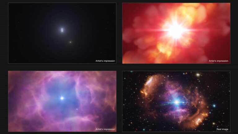 An artist's illustration shows the violent history of the star system HD 148937