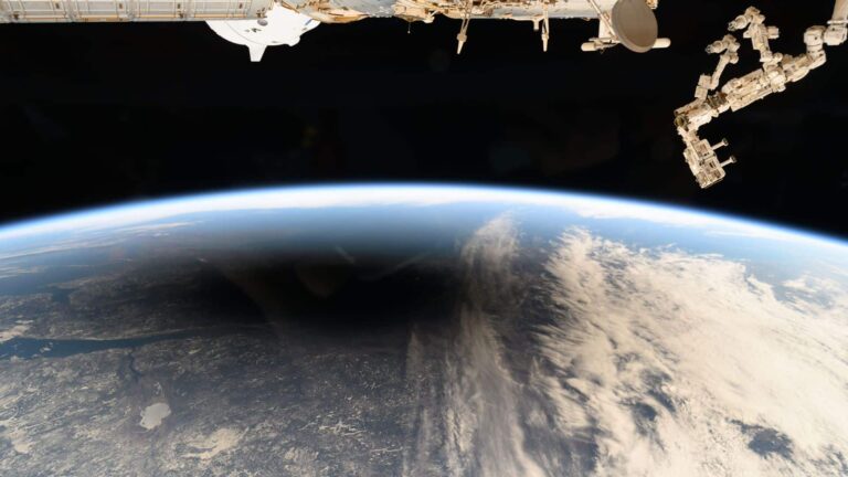 Moon's shadow on earth from the International Space Station during the total solar eclipse on April 8, 2024