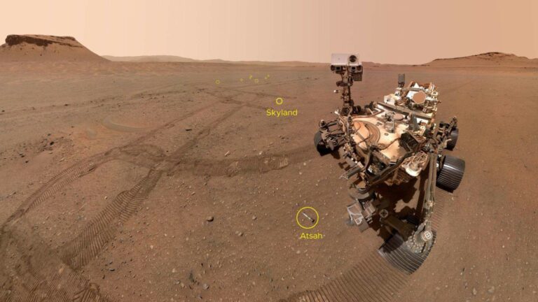 NASA’s Perseverance rover took a selfie with sample tubes through its WATSON camera on January 22, 2023