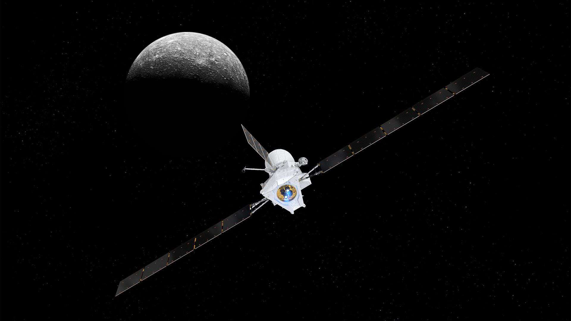 An artist's illustration of BepiColombo spacecraft en route to Mercury